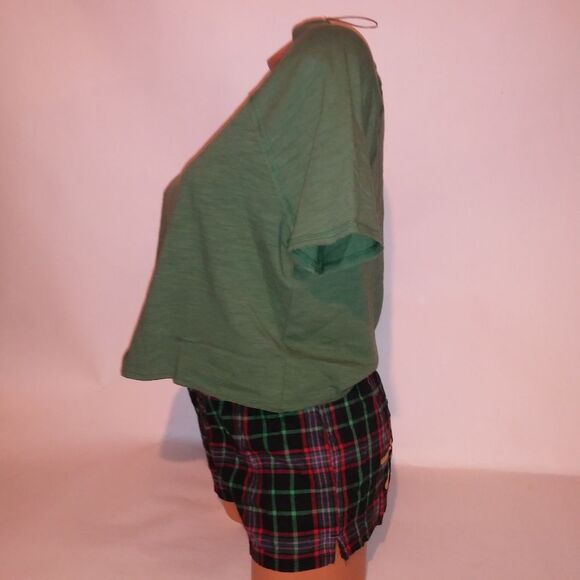 Victoria Secret PINK Pajama Set Short Sleeve & Shorts XS Green Black Red Logo Pl - Picture 6 of 13